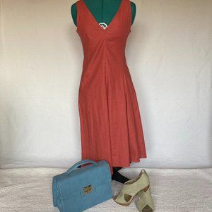 Theory V-Neck A-Line Linen Apricot Dress sz 0